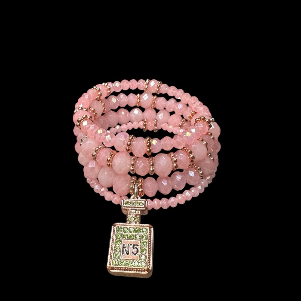 Pink Beaded Memory Bracelet with Perfume Bottle Charm - Picture 7 of 10